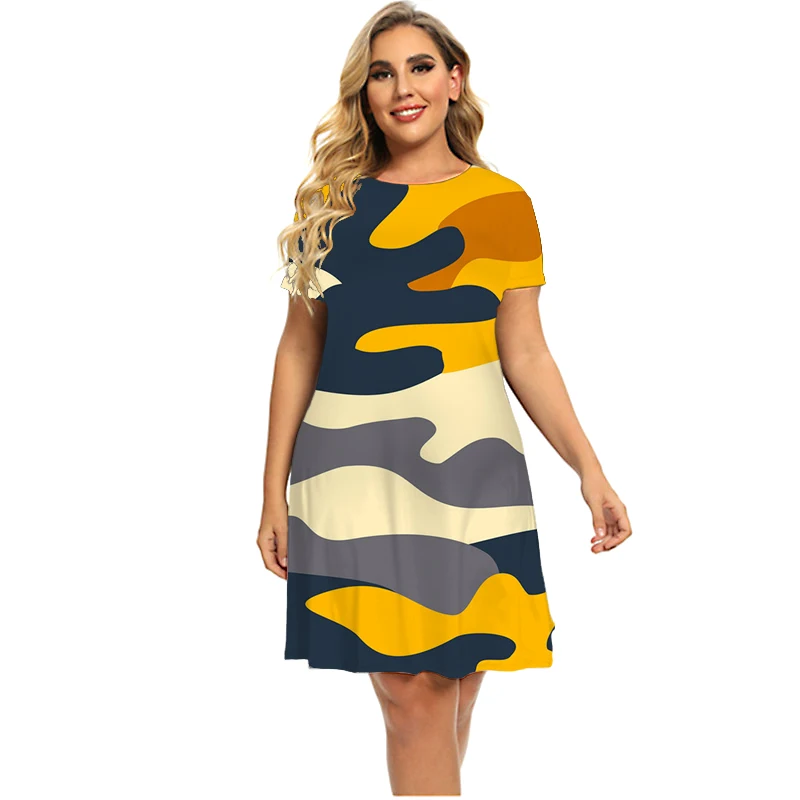 

Dresses For Women 2022 Summer Dresses Women Creative Camouflage Digital 3D Printed Short Sleeve O Neck Casual Dress