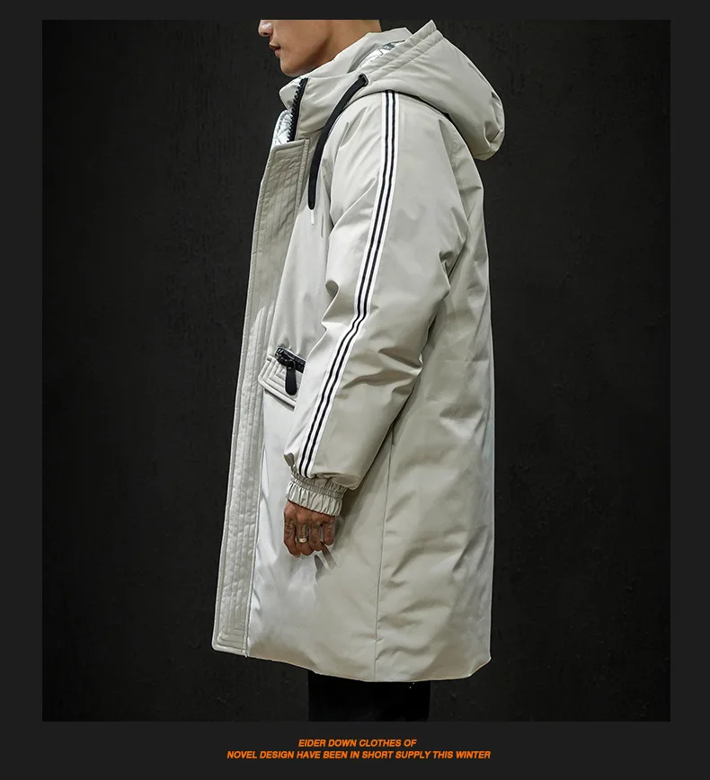 Down jacket for men 2022 autumn and winter stripe British casual style Hooded overcoat long Warm coat duck down Large men's wear