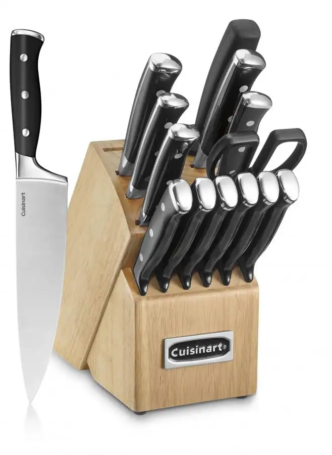 

15 Piece Cutlery Set with Block, Black Stainless