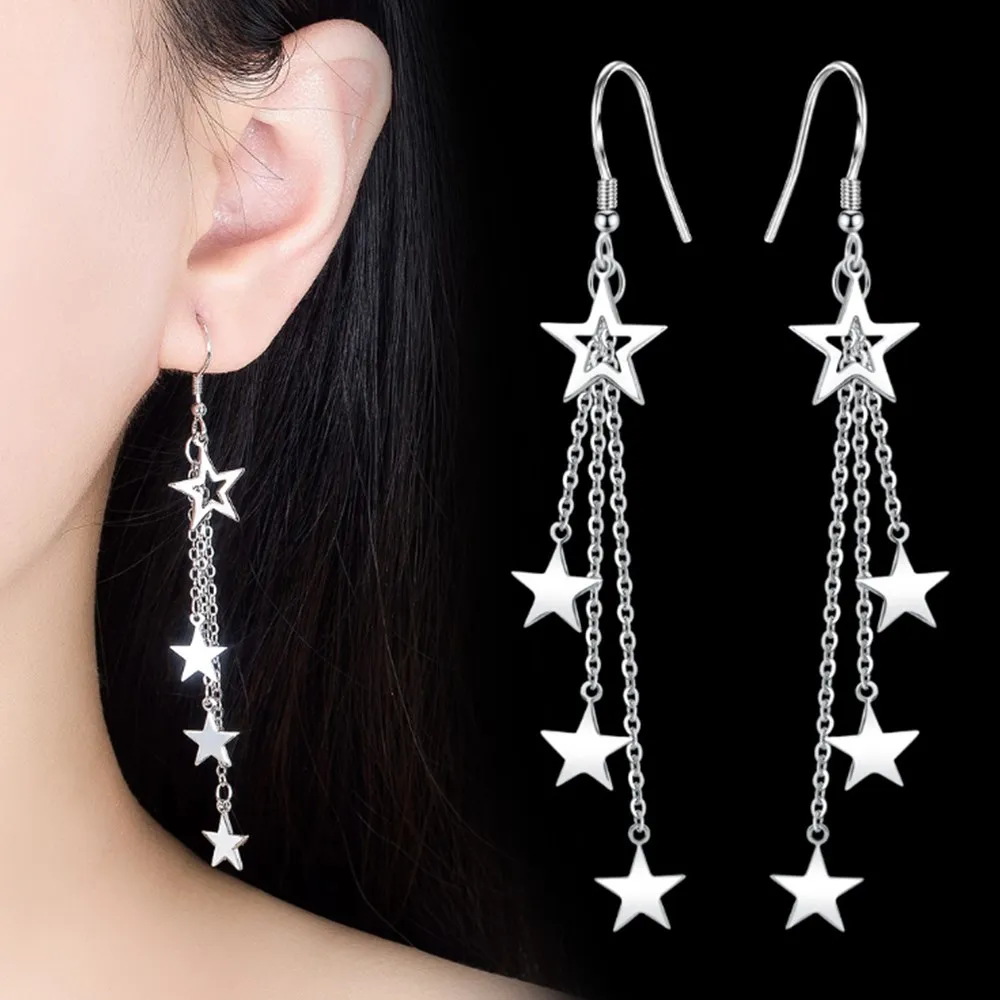 

NEHZY Silver plating new woman fashion jewelry high quality retro simple five-pointed star exaggerated long tassel earrings
