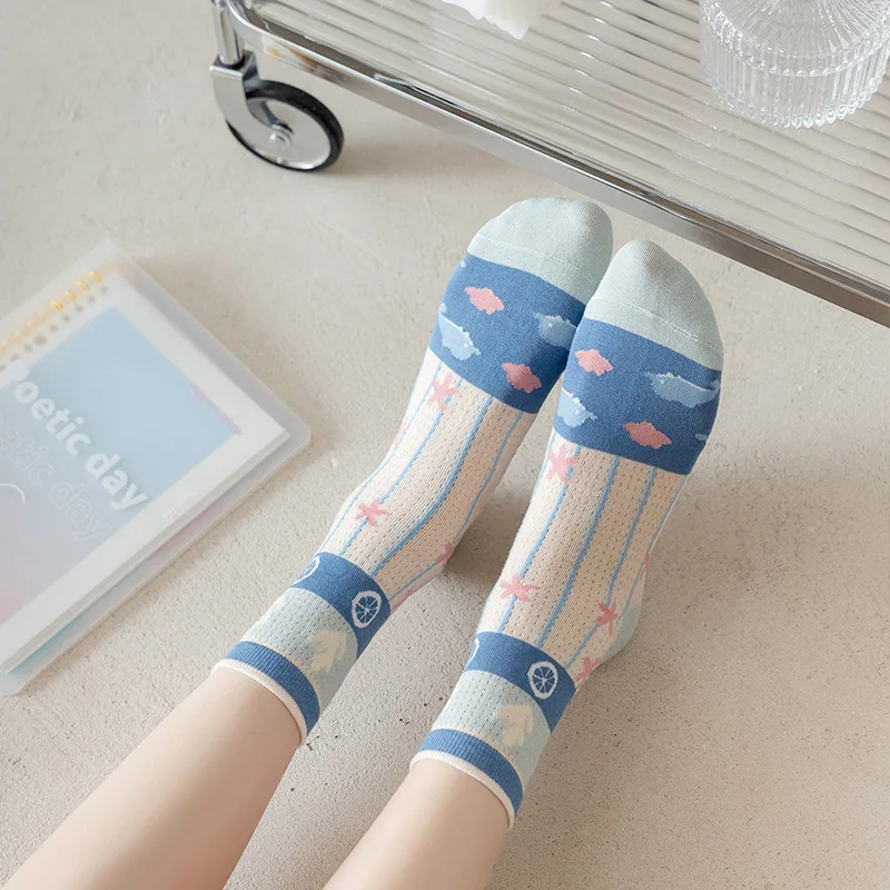 New card silk women's socks retro checkerboard fashion personality trend breathable glass silk tube socks