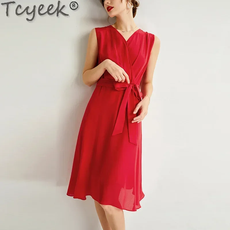 Женское платье Tcyeek из шелка тутового шелкопряда
