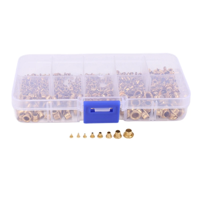 

650PCS Mixed Zinc Plated Through Hole Copper Rivets Assortment Kit,Whole Hollow Grommets Rivets Set