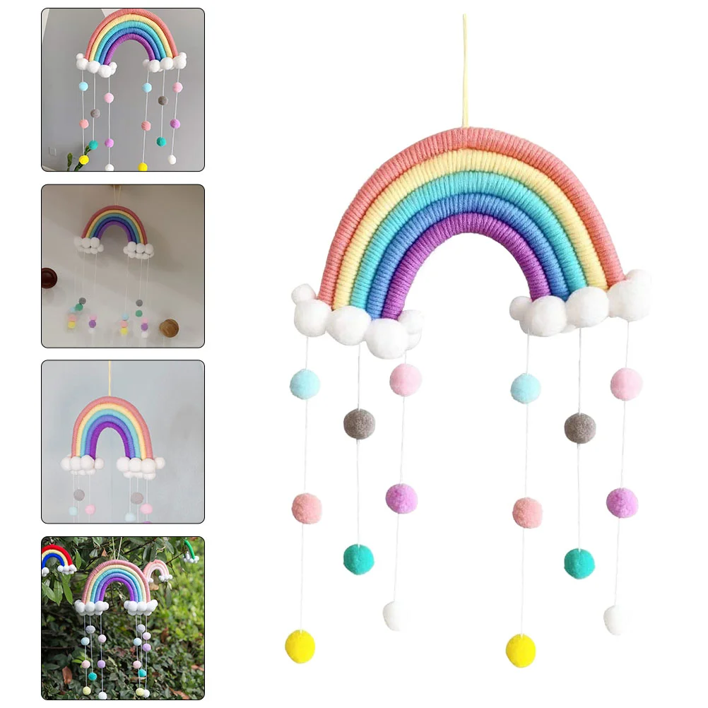 

Rainbow Wall Hanging Cloud Macrame Mobile Decor Nursery Cribroom Woven Ceiling Tapestryornament Baby Tassel Weavingpom Rope Cute