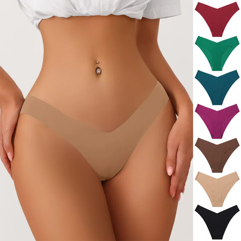 

2023 Seamless Underwear Panties Sexy Low Waist Soft Briefs Women G String Thong Underpants Bikini Sports Ice Silk Lingerie Panty