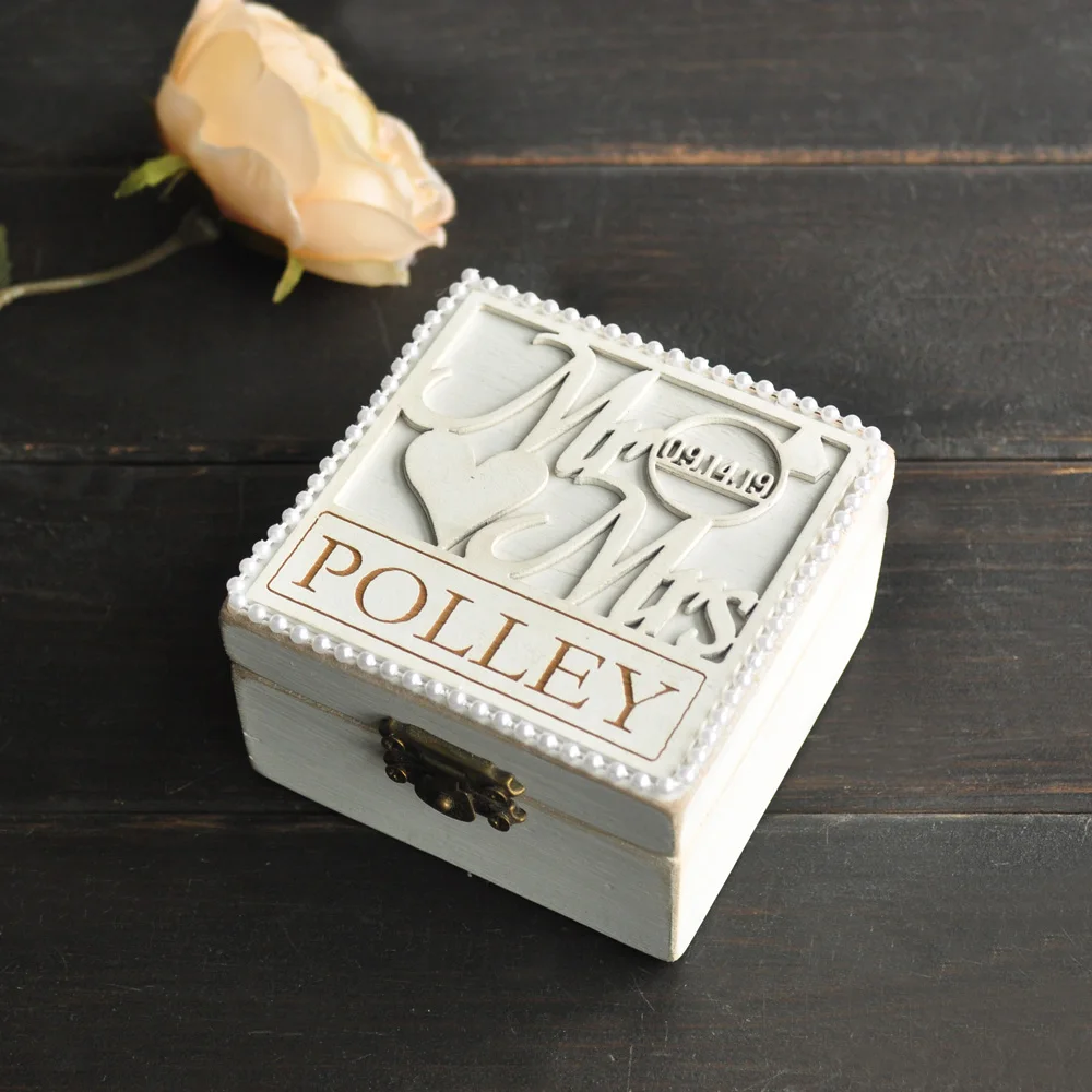Personalized Ring Box Mr&Mrs Wooden Rings Holder Proposal Custom Ring Bearer Box Engagement Rustic Wedding Decor Jewelry Storage