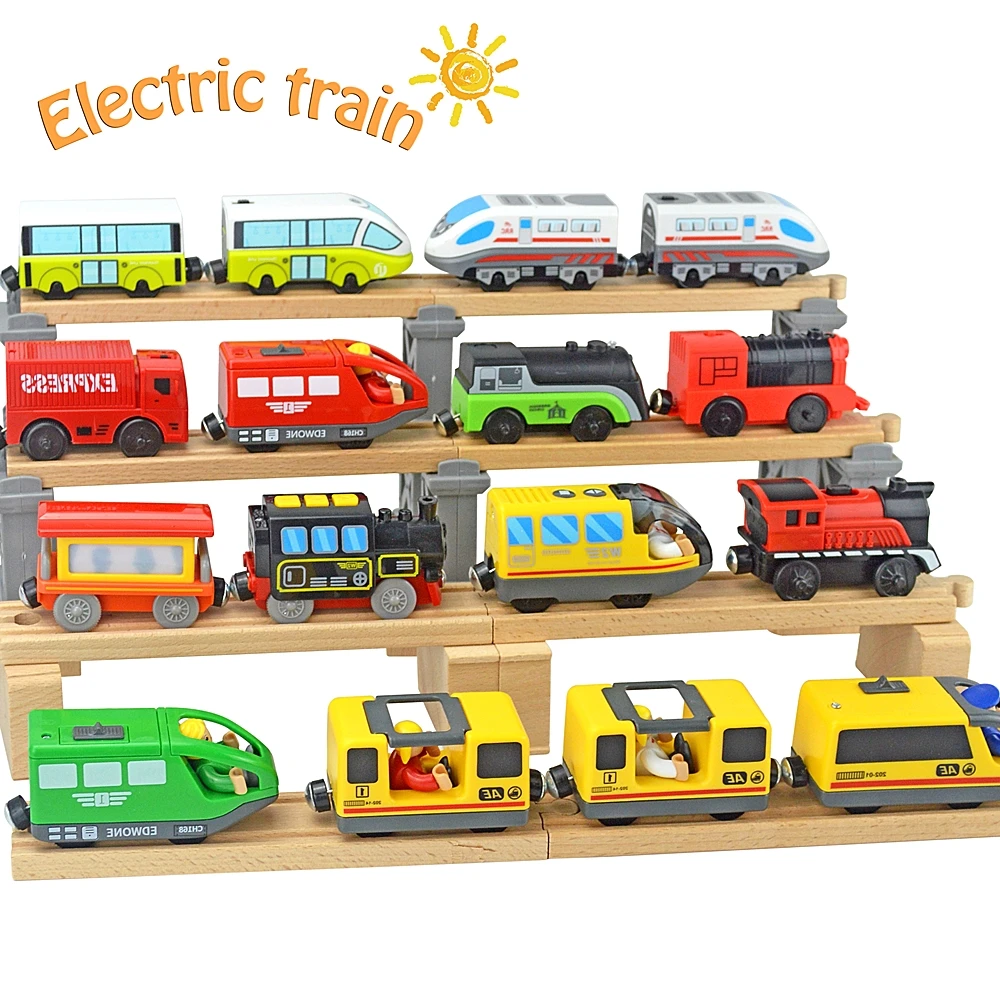 

Electric Train Set Locomotive Magnetic Car Diecast Slot Fit All Brand Biro Wooden Train Track Railway For Kids Educational toys