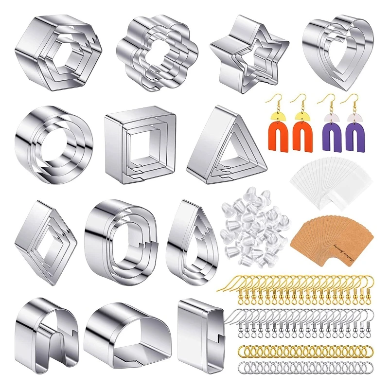 

Stainless Steel Clay Cutter Earrings Diy Making Multi-regular Shape Holiday Gift Earring Cutter for Women 33 Pieces