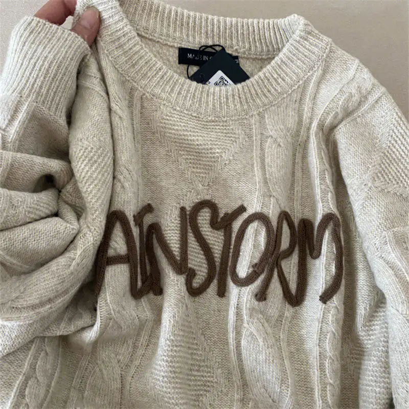 

Soft Waxy Jacquard Women Sweater Gentle Niche Design Round Neck Long Sleeves Loose Lazy Wind Knitted Jacket Japanese Retro