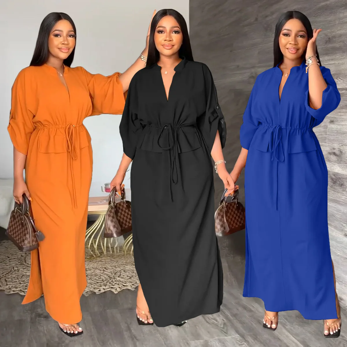 

Dresses for Women Youth 2022 Autumn Ladies Casual Fashion Stand Collar Slit Solid Dress Hot Sale Dress Woman Collection