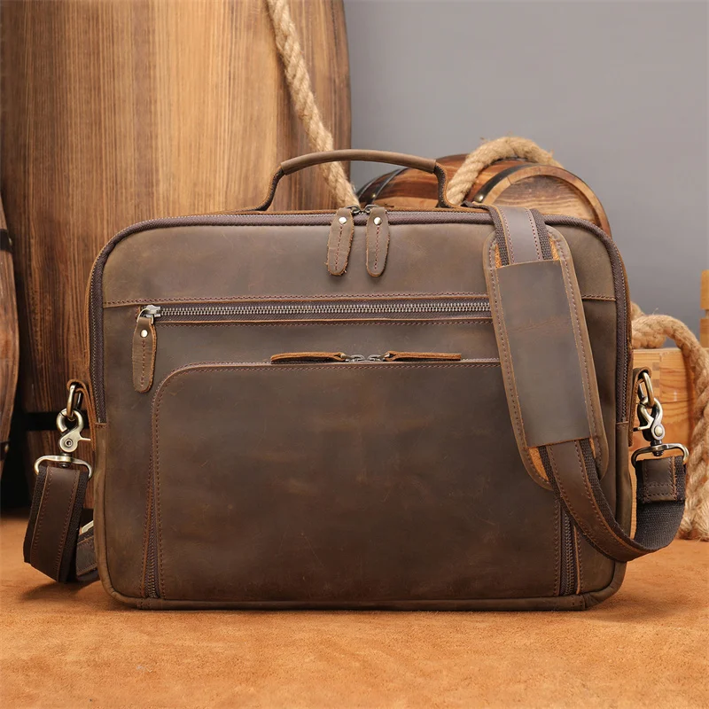 

Newsbirds Leather Briefcase Men's Business Bag 100% Genuine British design Laptop 14 Inch Shoulder