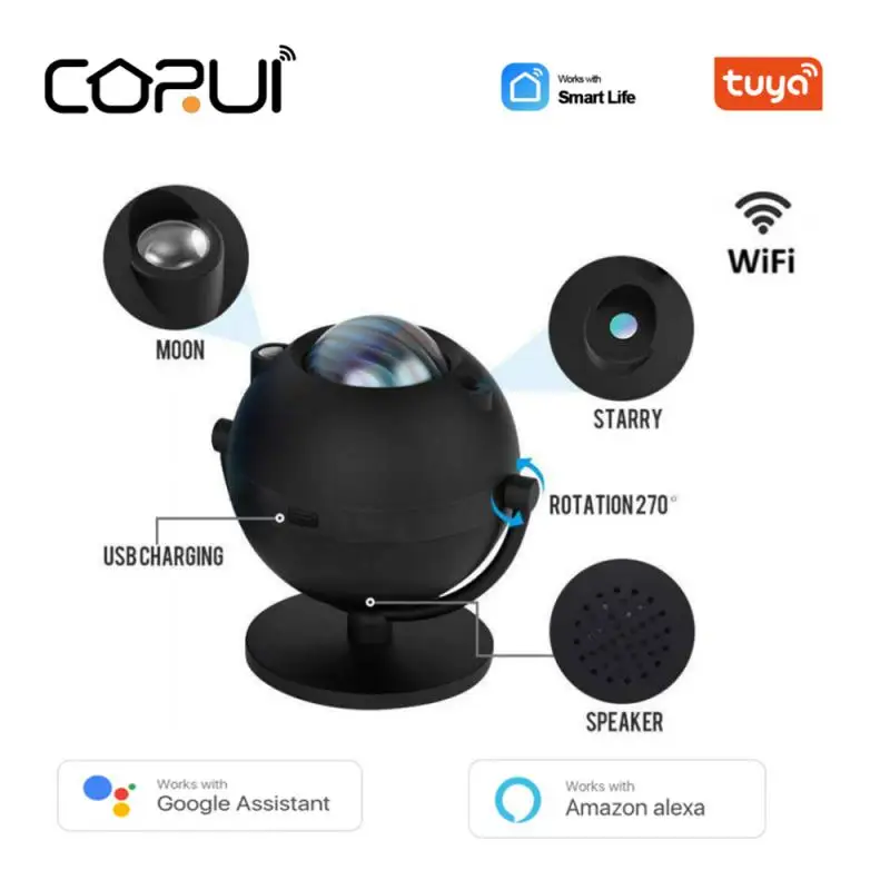 

CORUI Tuya WiFi Smart Aurora Galaxy Laser Starry Sky Projector Party Lights With Music Speaker For Alexa Google Home Smart Life