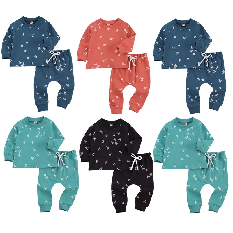 

2PCS Baby Boy Girl Clothes White Star Print Cotton O-Neck Pullover Tops and Drawstring Elastic Waist Pants Fall Clothes Outfit
