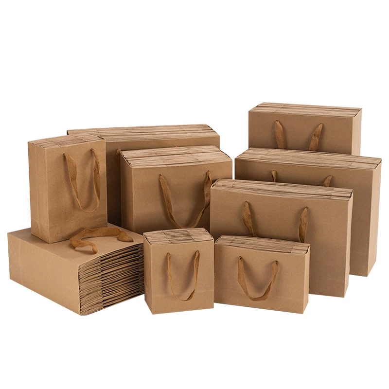 

10Pcs/lot Kraft Paper Bags Brown Kraft Paper Gift Bags with Ribbon Handles for Wedding Party Christmas Festive Supplies