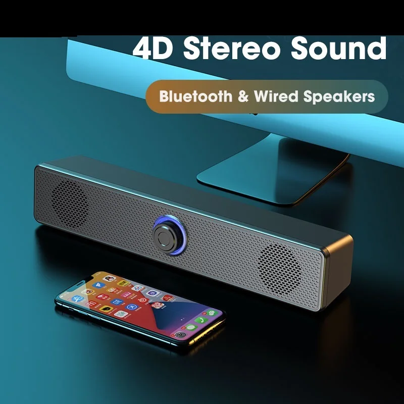 

2022New 4D Surround Soundbar Bluetooth 5.0 Computer Speakers Wired Stereo Subwoofer Sound Bar For Laptop PC Home Theater TV Aux