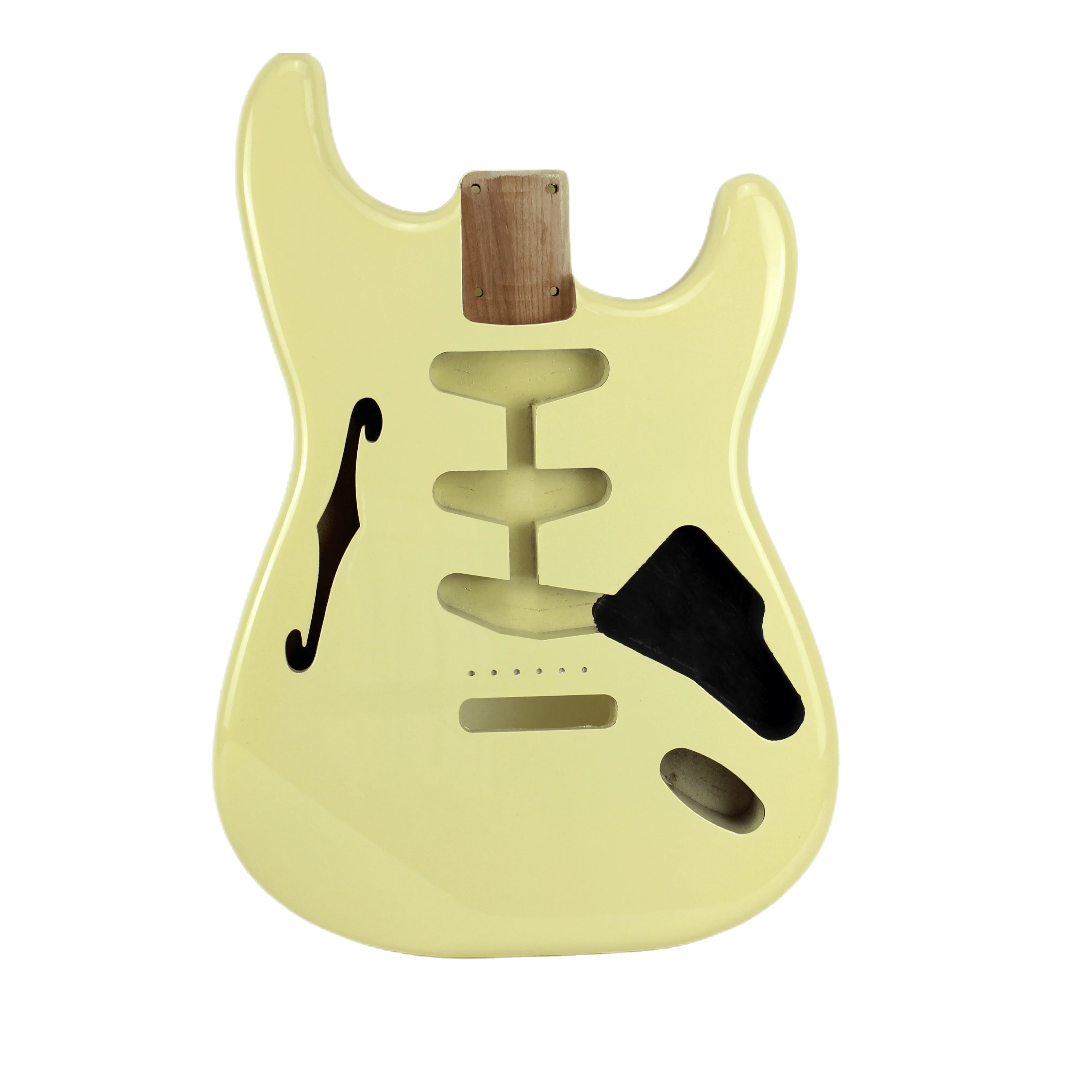 

Strat Thinline Electric Guitar Alder Wood Body With F Holes Yellow Body in High Gloss Finished for SSS Semi-hollow DIY Body