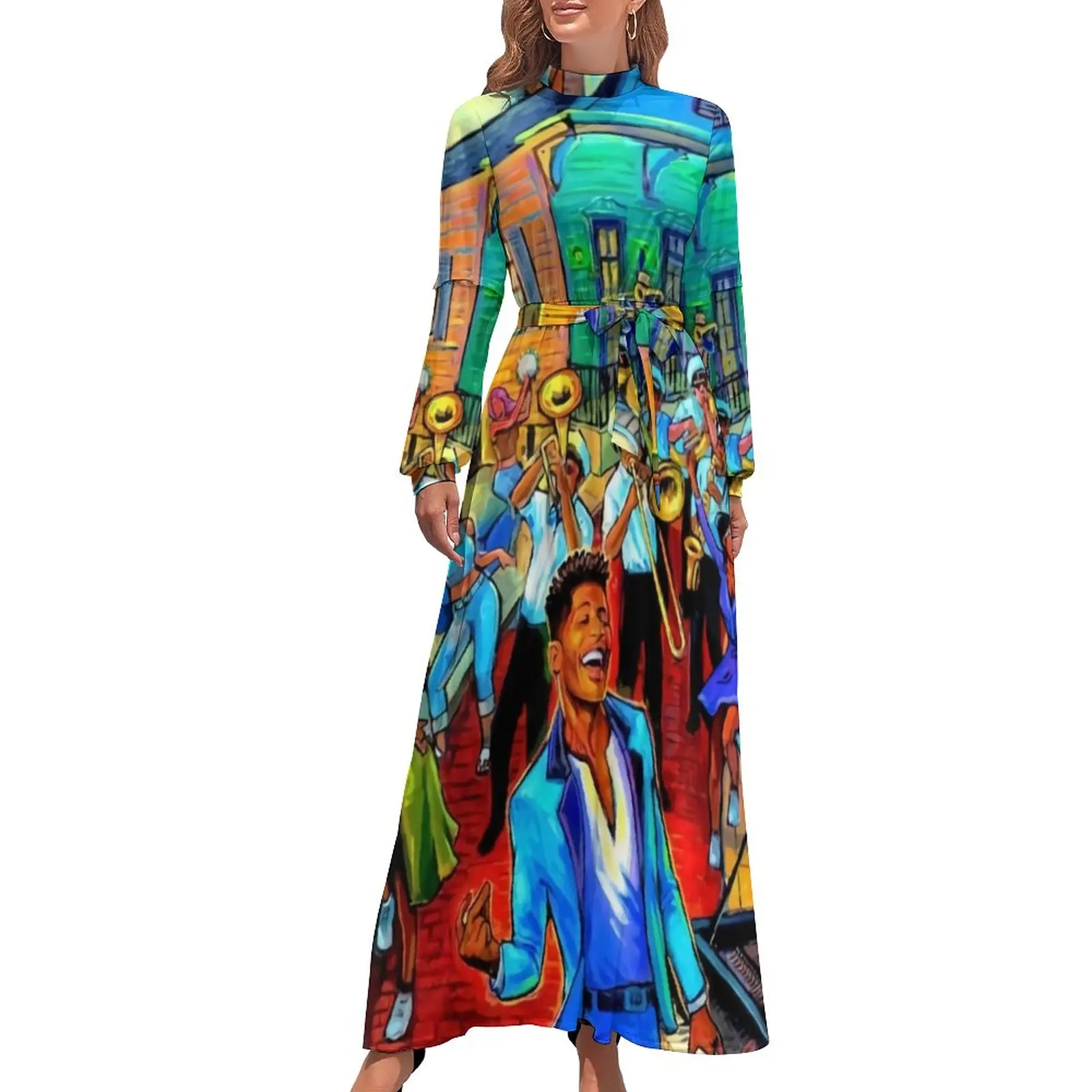 

Funny Jazz Festivals Dress High Neck Jazz 2022 Fest Design Beach Dresses Long-Sleeve Stylish Long Maxi Dress Party Vestido