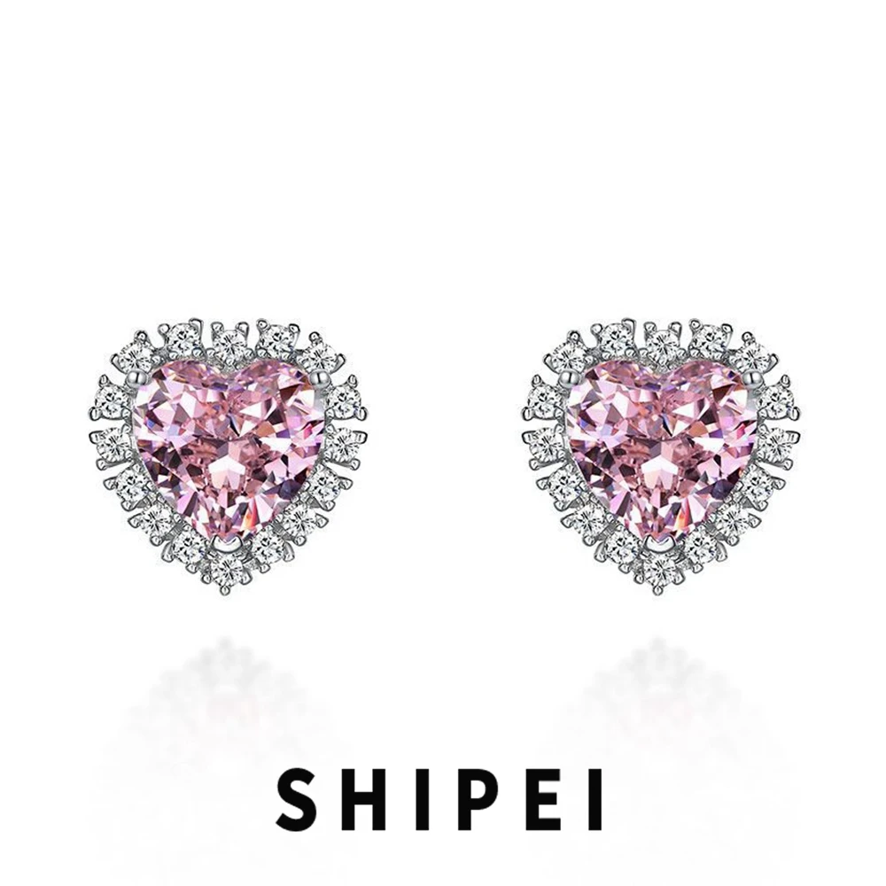 

SHIPEI 925 Sterling Silver Heart Cut 2CT Pink Sapphire Gemstone Fashion Studs Earrings Wedding Engagement Fine Jewelry Wholesale