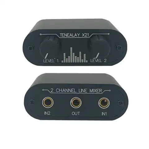 (X21) 2-сторонний аудио микшер 3,5 мм неприводный микшер, 2 до 1 стерео aux 3,5 мм линейный уровень блок управления мини пассивный микшер
