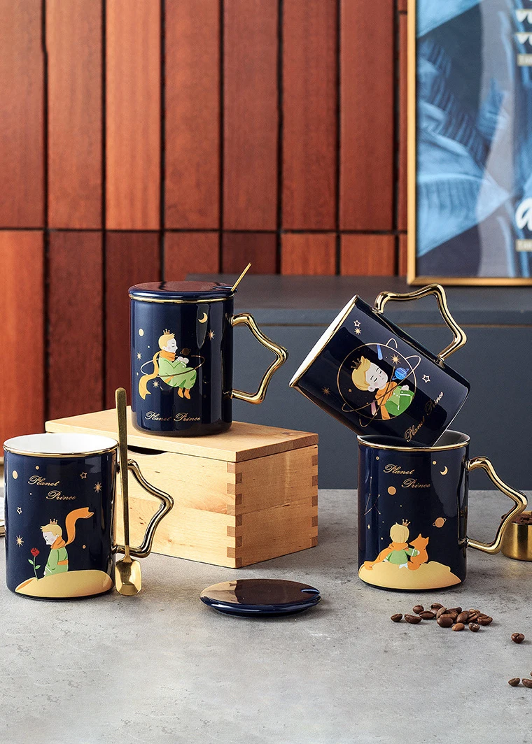 

Cartoon Starry Sky Little Prince Ceramic Mug With Lid And Spoon Creative Coffee Cup Drink Hot Drink Cup Utensils Elegant Gift