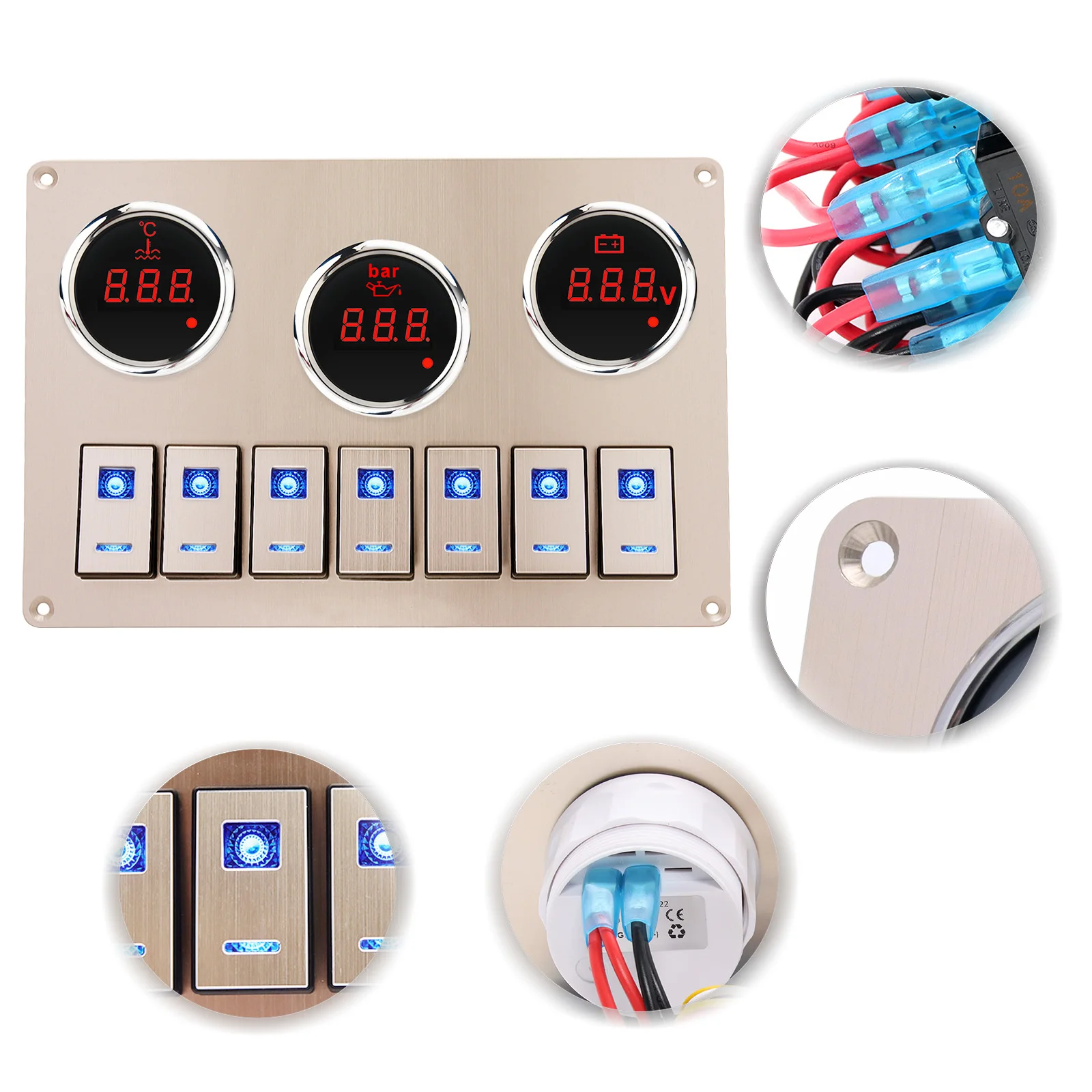 

12/24V LED Waterproof Toggle Rocker Switch Panel For Car Marine RV Ship With 52mm Oil Press Gauge Voltage Water Temp Meter