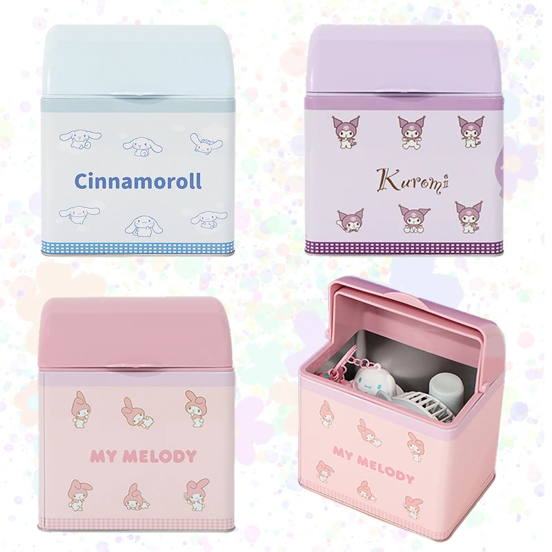

Sanrioed Kawaii Co-branded Tinplate Clamshell Storage Box My Melody Cinnamoroll Kuromi Anime High-value Desktop Storage Cute