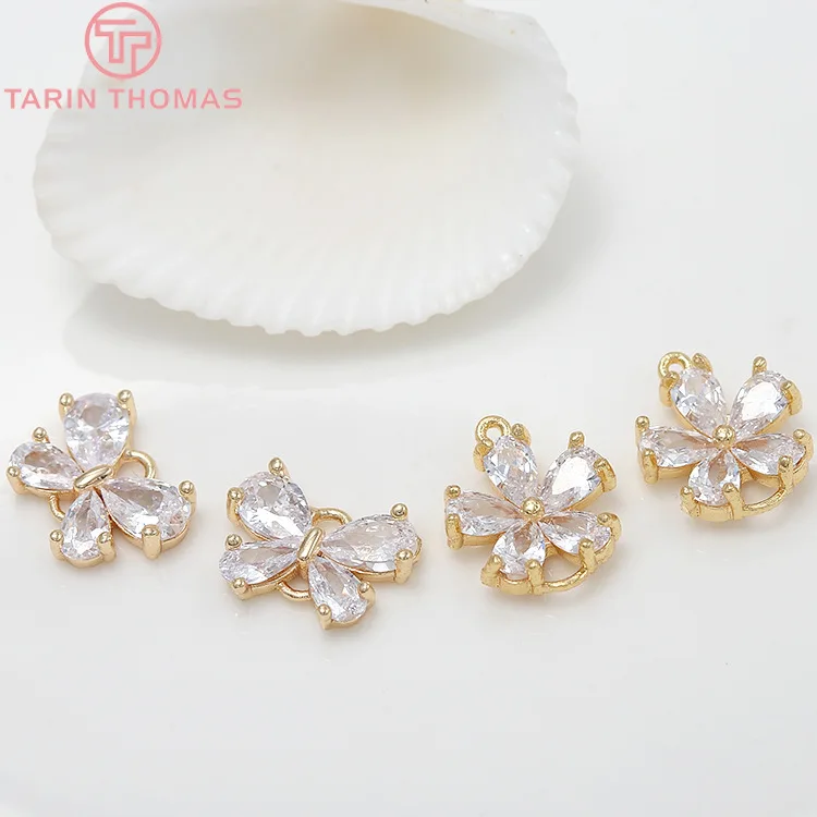 

(1769)4PCS 10x13MM 24K Gold Color Brass with Zircon Butterfly Flower Charm Pendants for DIY Jewelry Making Findings Accessories