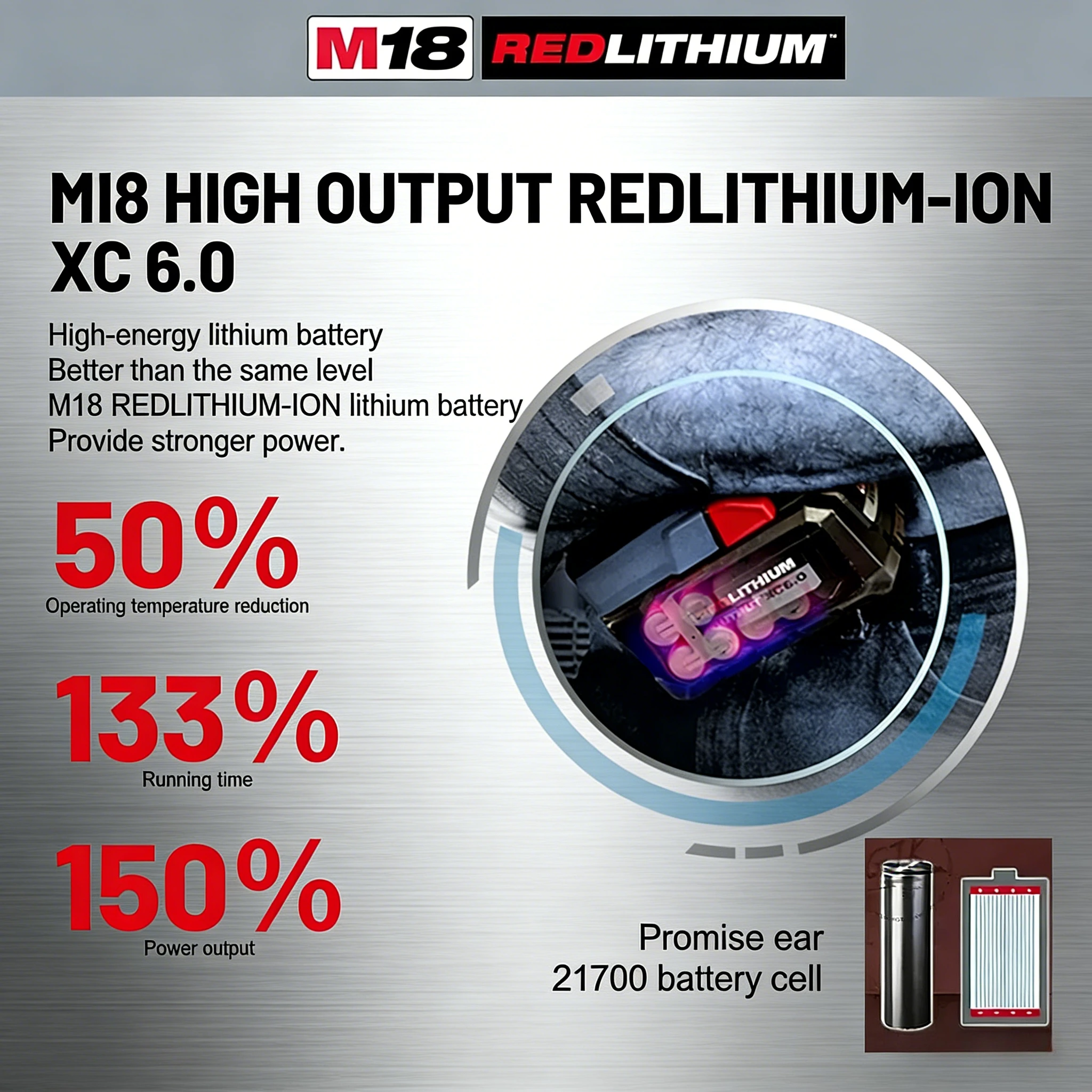 Фото Аккумулятор для электроинструмента Milwaukee M18, зарядное устройство, BR, XC, 18В, 6.0Ач M18B5, 48-11-1860, со встроенным аккумулятором 18650 6000мАч/12000мАч №3
