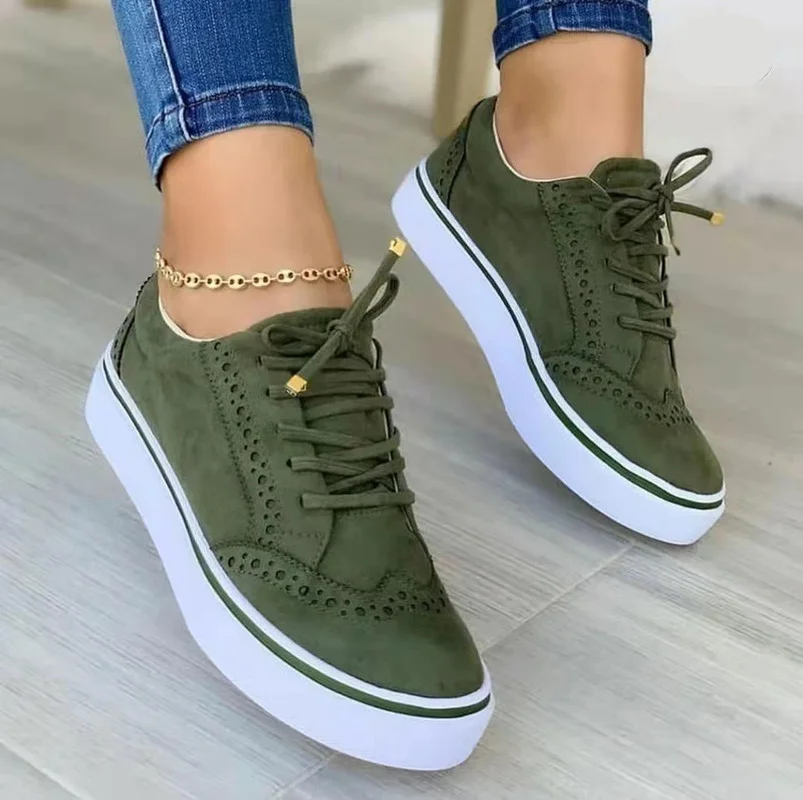 

2022 Women's Shoes New Flat Shoes Sports Casual Fashion All-match Sports Shoes Lace Up Plus Size Temperament Solid Adult