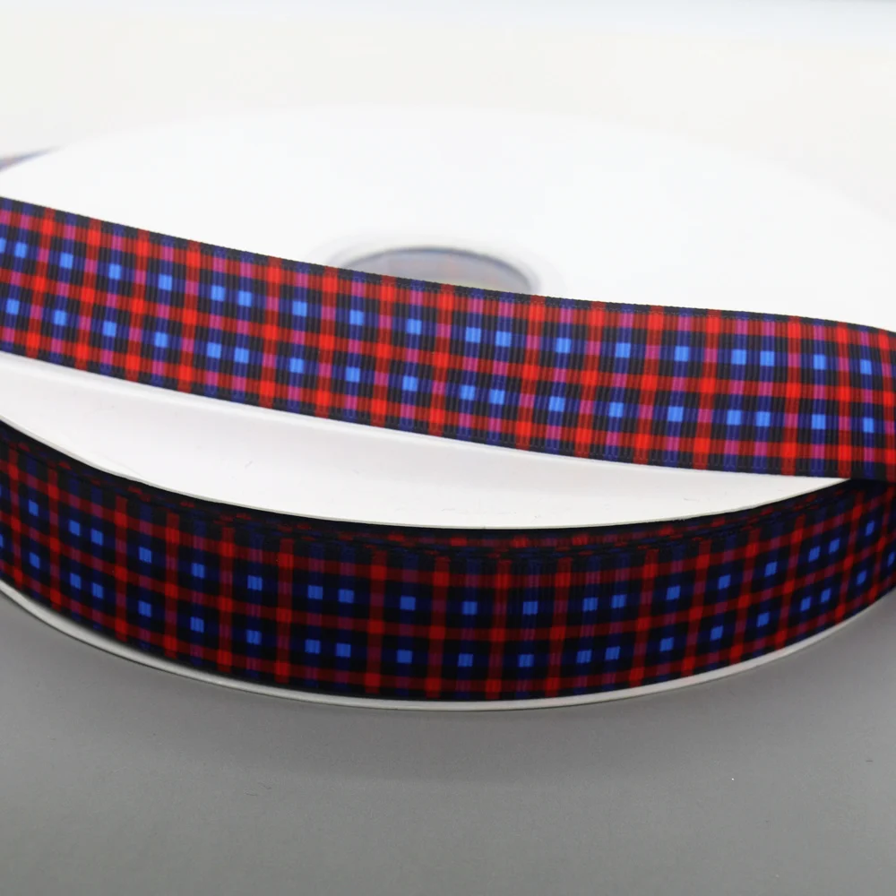 

DHK 50yards Grid Plaid Printed Grosgrain Ribbon Accessories Material Headwear Decoration DIY Sewing Craft S2016
