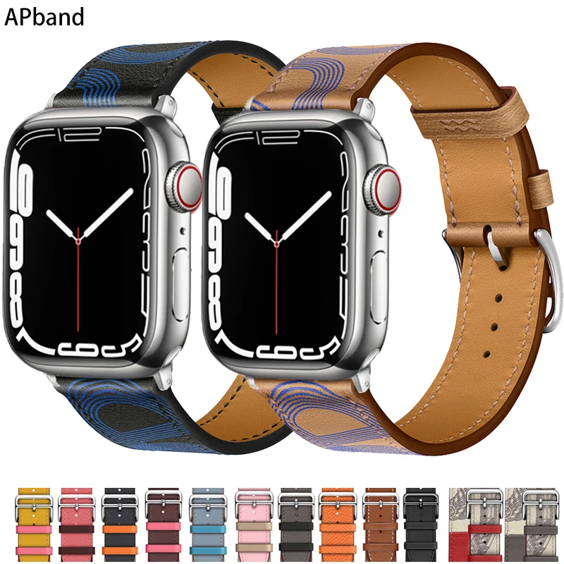 Кожаный ремешок для Apple watch band 44 мм 45 мм 42 мм 41 мм 40 мм 38 мм, аксессуары для браслета iWatch series 3 4 5 6 SE 7