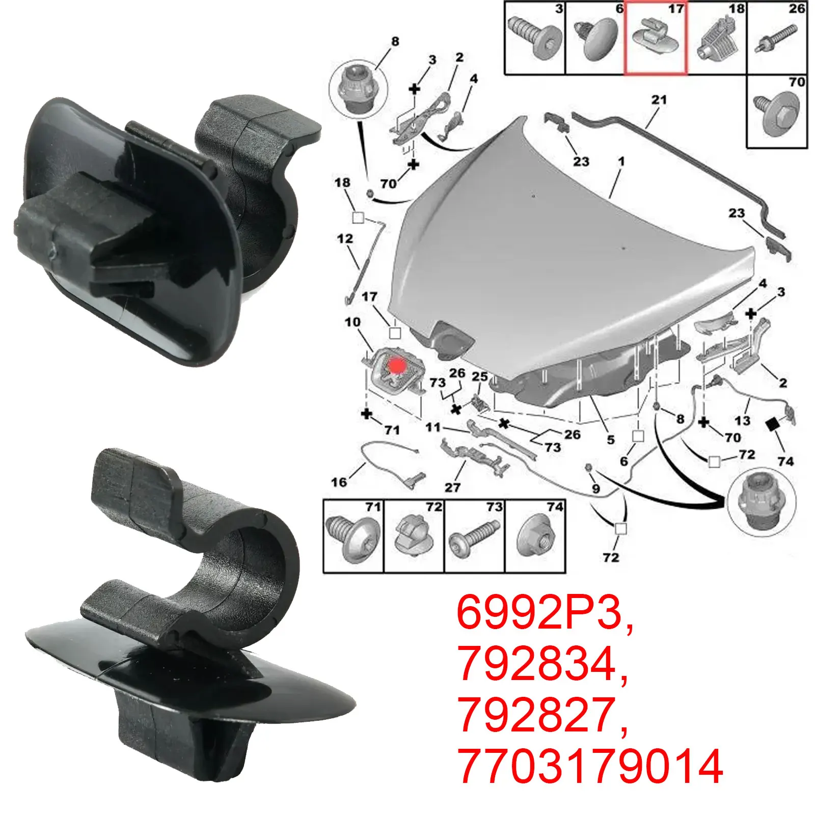 2x для Peugeot 206 306 407 3008 Partner капот стержень поддержка зажима держатель крепеж