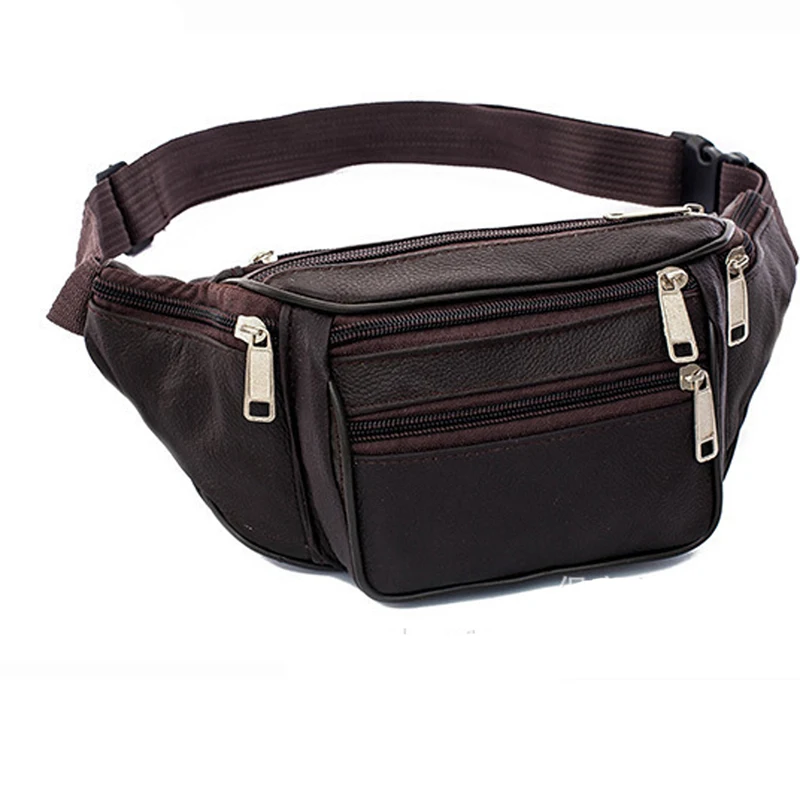 Portable Mens Leather Waist Bag Multi-Pockets Storage Fanny Pack Bag