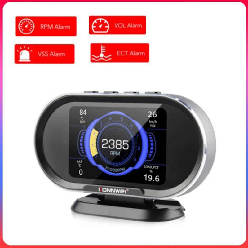 

2 in 1 OBD TFT Screen On-Board Computer Auto Head-Up Display Temperature Speedometer Gauge Warning Security Alarm System