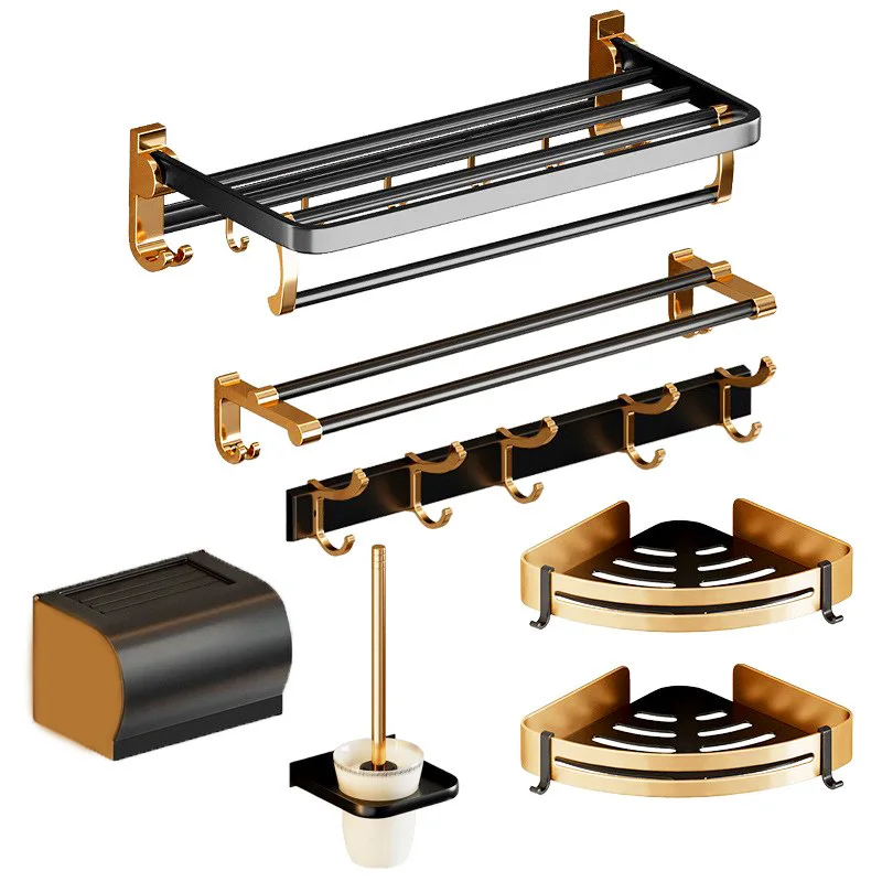 

Black Gold Towel Rack Toilet Brush Holder Self Adhesive Bath Towel Rack Paper Holder Towel Bar Hanger Hooks Bathroom Accessories