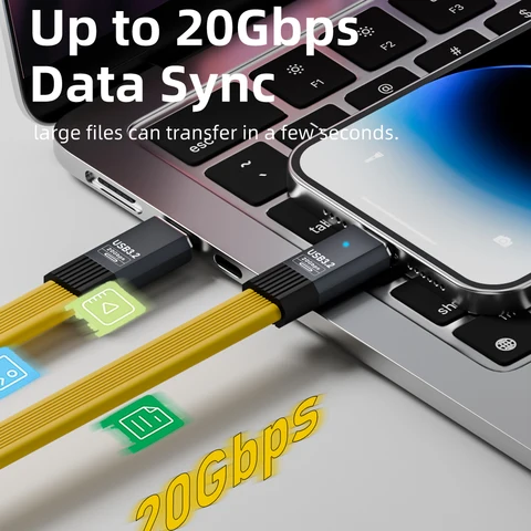 USB3.2 Кабель для передачи данных 20 Гбит/с USB C — Type C Короткий кабель ThunderBolt 3 PD 100 Вт 5A USB-C Шнур для iPhone 15 Pro Max SSD Power Bank