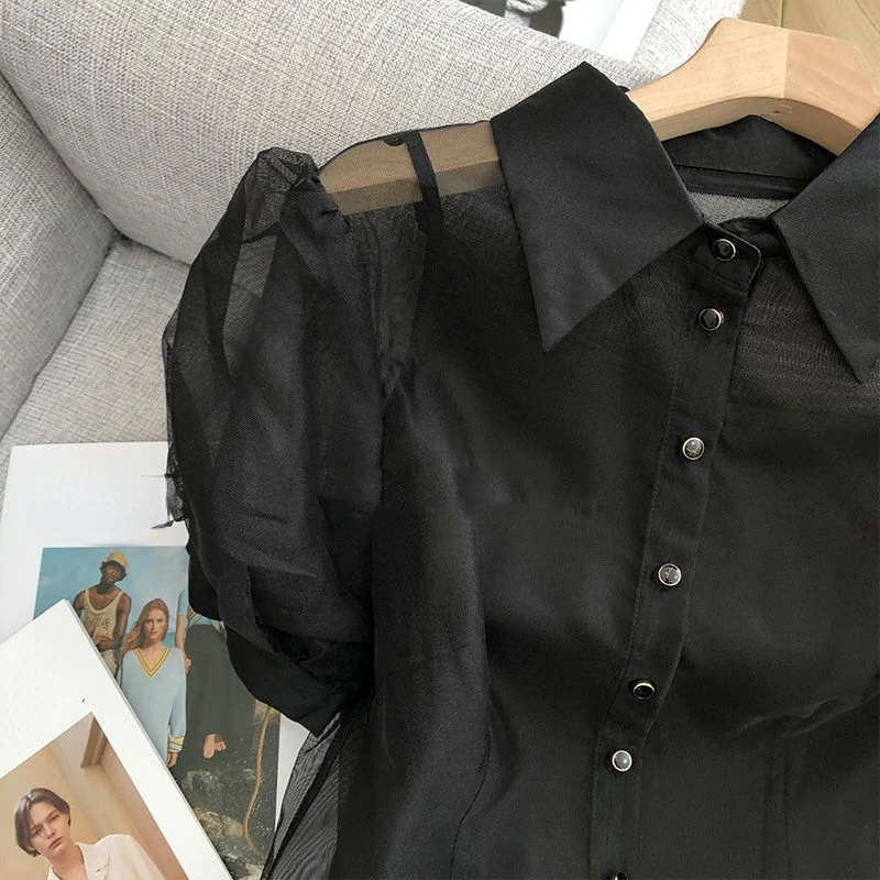 Летние блузы для женщин топовые холгады прозрачные рубашки манга из бургуаза в