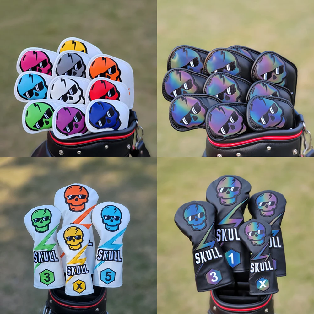 

Skull Golf Club Woods Head Cover Driver Fairway Hybrid #1 #3 #5 UT, Golf Wood Protector, Blade Putter Covers Iron Headcovers