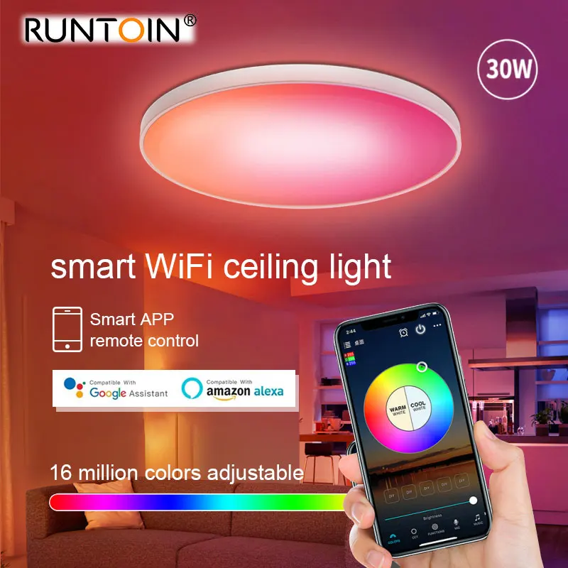 $68.49 WIFI Smart RGB LED Ceiling Lights Bluetooth Music Light Home Lighting 30W APP Remote Control Lamps Work With Alexa Google Home
