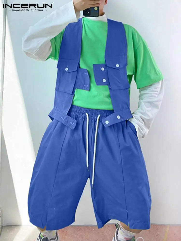 

INCERUN Handsome Well Fitting Men Buttons Vests Shorts Suits Hot Sale Street Shooting Sleeveless Waistcoat Two-piece Sets S-5XL