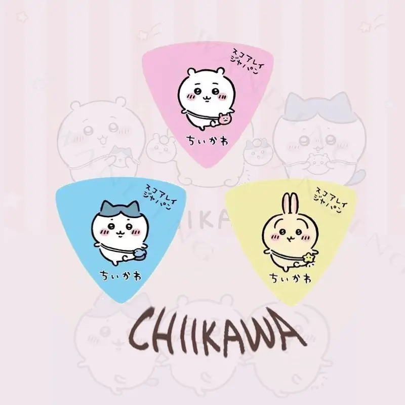 Фото Милые мультяшные треугольные медиаторы Chiikawa (желтые, синие, розовые) из целлулоида для акустических и электрогитар, в стиле каваи №5