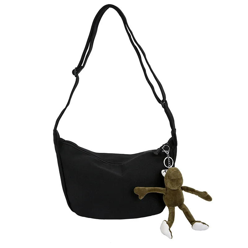 

New Arrival Women's Shoulder Bag Canvas Frog Pendant Crossbody Square Bags Large Capacity Mobile Phone Purse Satchels For Female