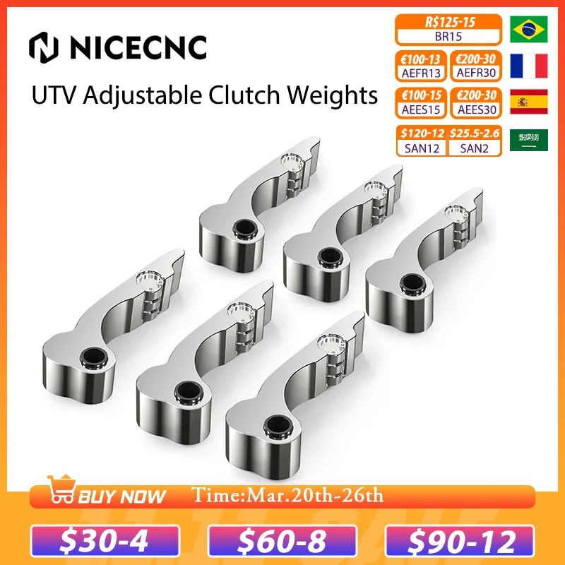 NICECNC UTV Adjustable Clutch Weights For Can Am Maverick X3 Max R RR Turbo Sport Trail 1000 4x4 Commander 1000R Parts 6Pcs