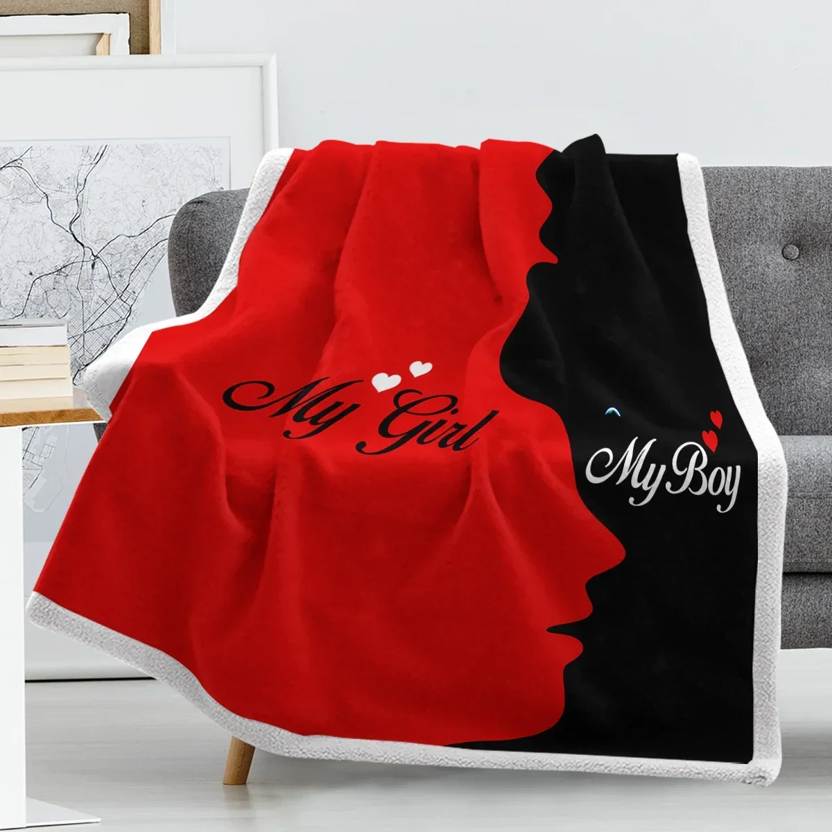 Парные сердца мой мальчик и моя девочка Черное Красное Одеяло силуэты мужчин