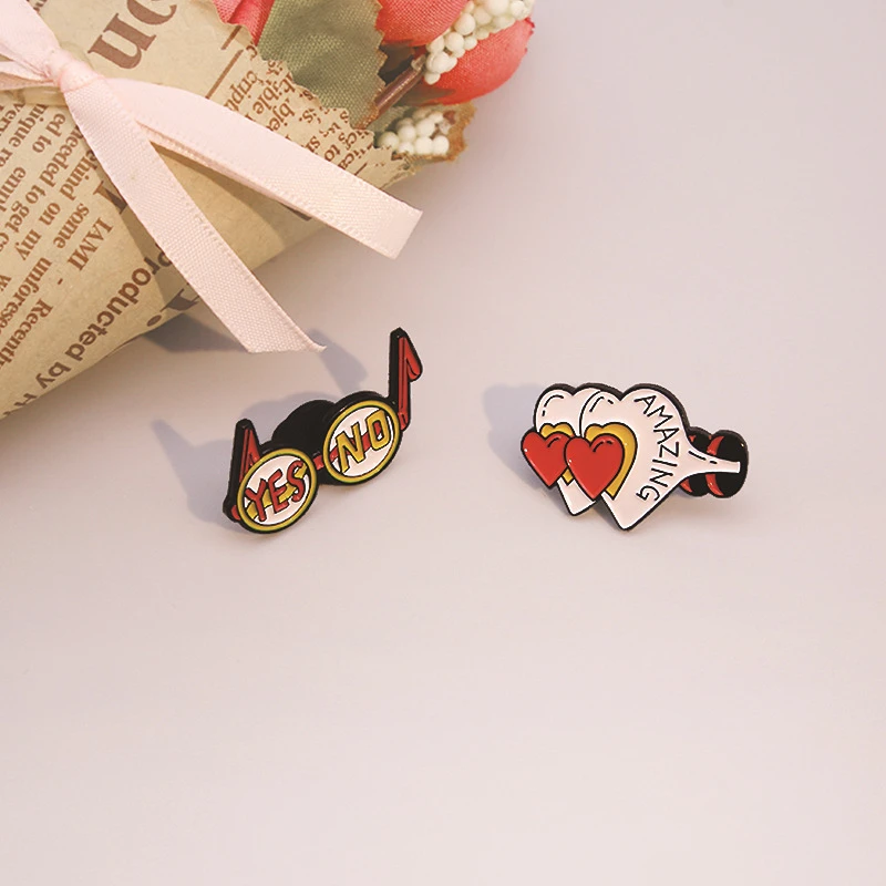 

Magic Alphabet Glasses Enamel Pins Cartoon Creative Yes Or No Glasses Brooch Love Eye Bulge Brooches Trendy Personality Badge