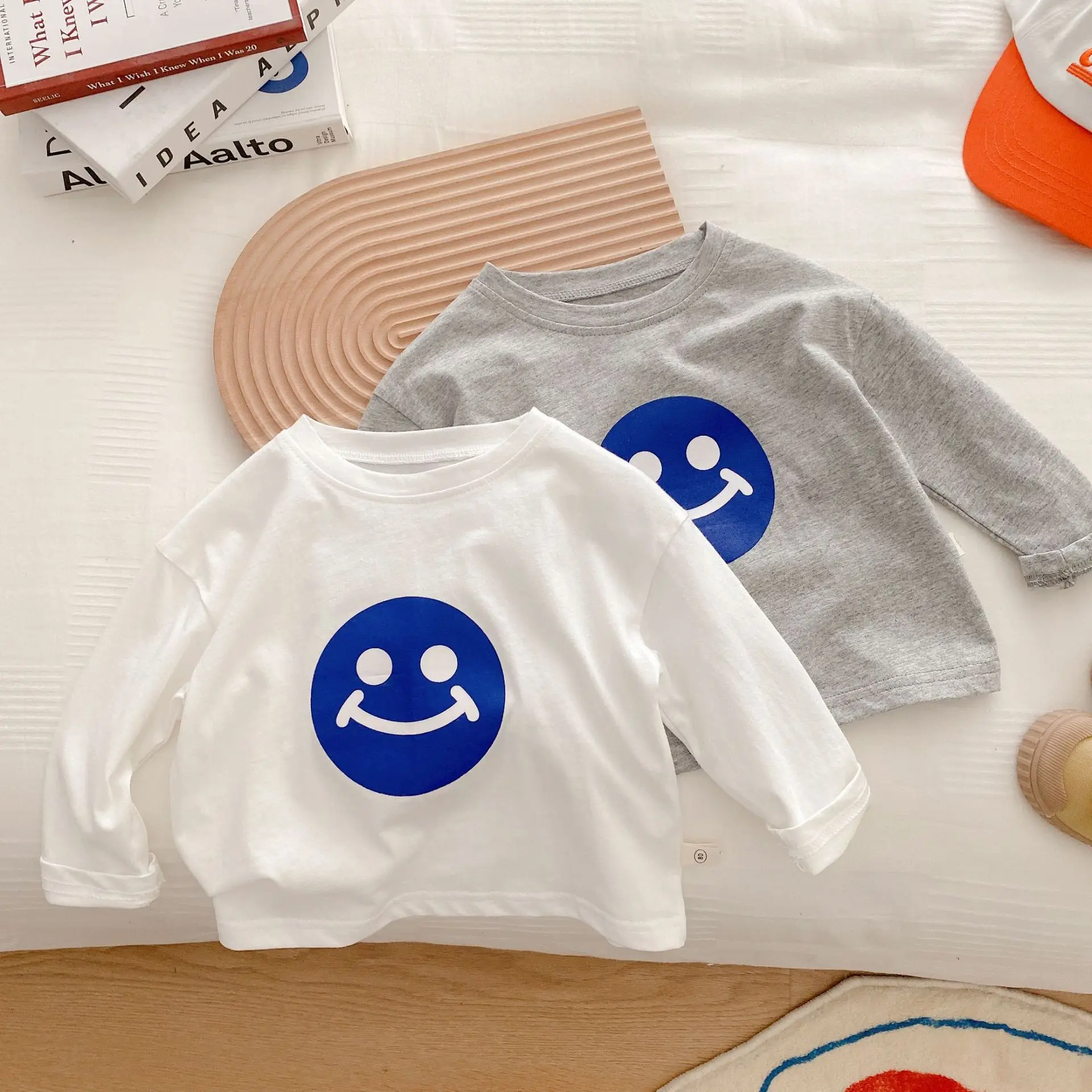 

2022 Autumn Girls Boys Casual Smile Long Sleeve T-shirt Baby Kids Children Pullover Top Cotton Tee 1-8 Years