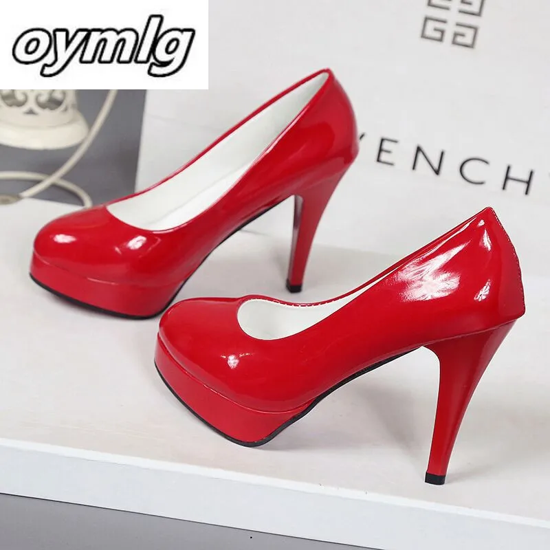 

10CM high-heeled shoes waterproof platform sexy fine with round head feet Korean women's shoes patent leather large size s071
