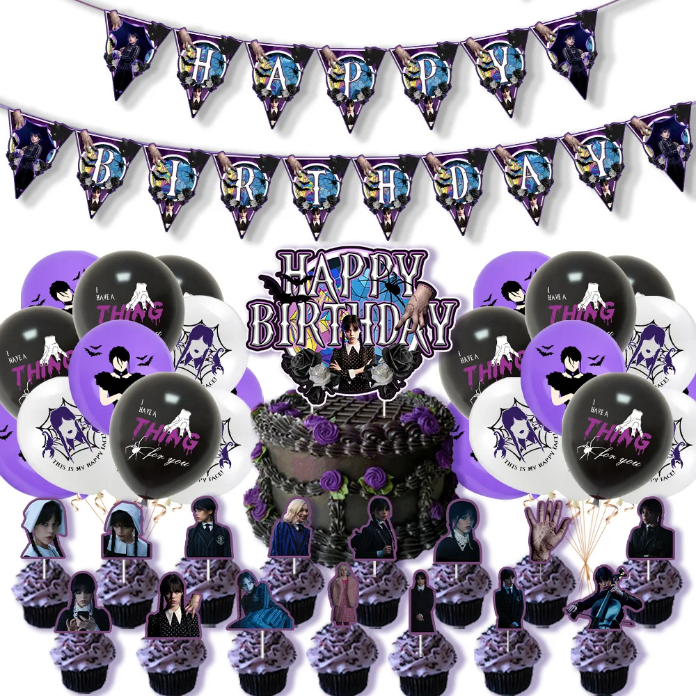 

Wednesday Party Adams Balloon Disposable Dinnerware Background Of Adams Birthday Decoration Kids Girls Party Supplies Toy Gifts