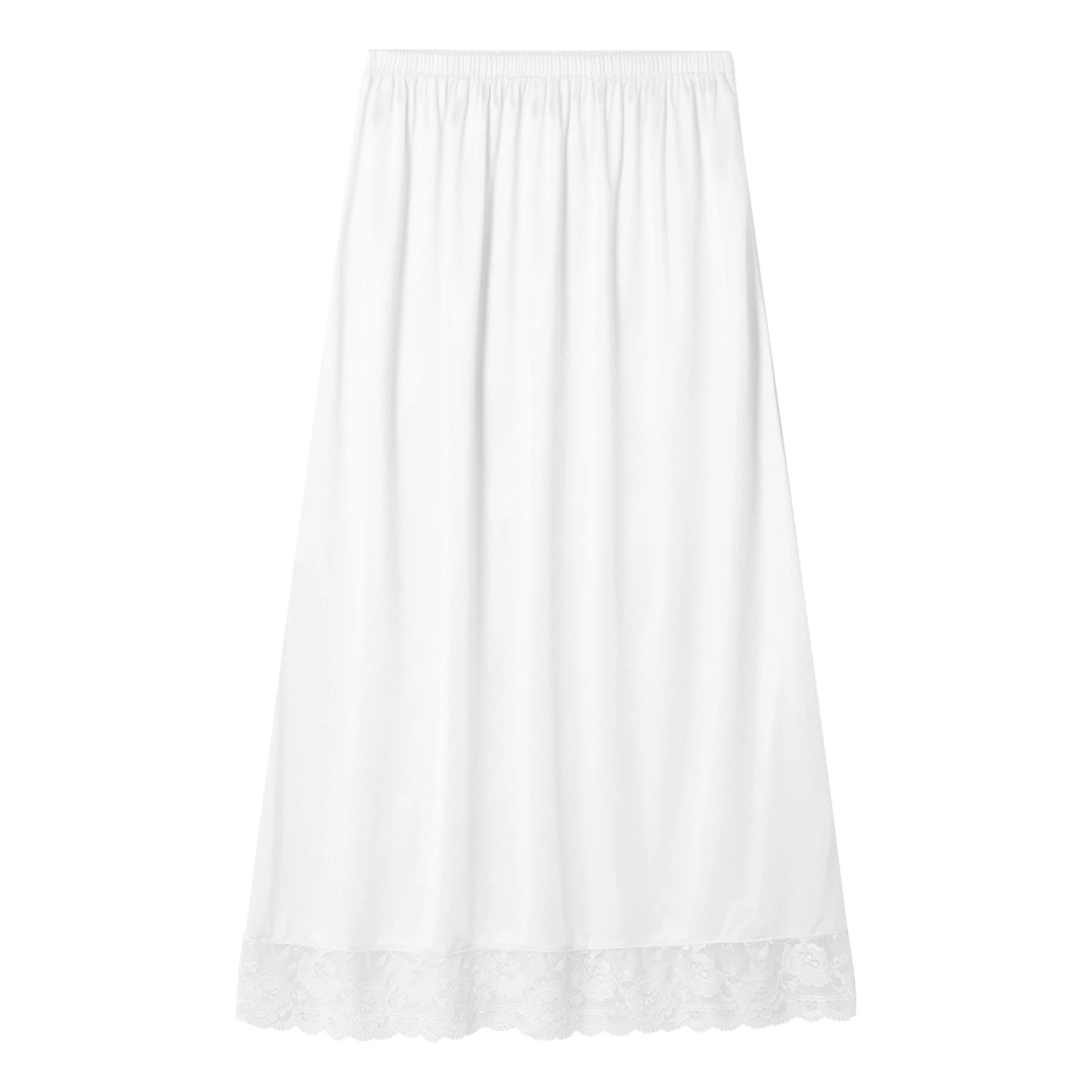 

Women Basic Underskirt Ice Silk Bottoming Skirt Half Body Innerwear Skirt Safety Lace Hem Slips Skirt Female Half Length Skirt