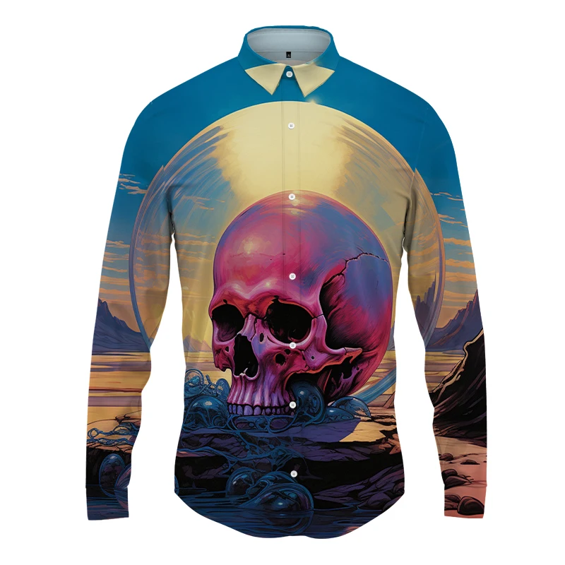 

Men's Skull 3D Printing Long Sleeve Shirt Fashion Casual Shirt New Hawaiian Beach Shirt Street Popular Long Sleeve Shirt